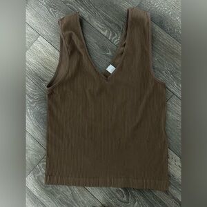 Brown Ribbed Knit Tank Top - Franklin&Daysi